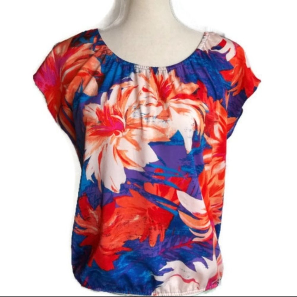 Ann Taylor Blue/Orange/Purple Floral Top-Sz MP